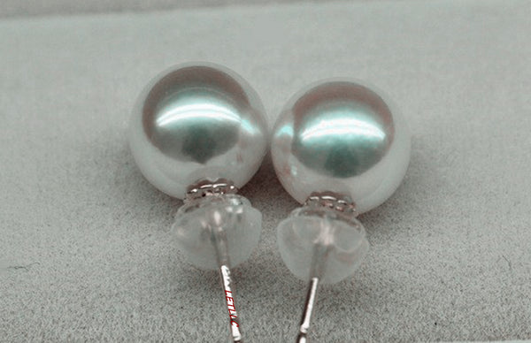 Lily Treacy 8-8.5 mm White Japan Akoya Saltwater Pearl 18K Solid Gold Stud Earrings