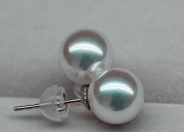 Lily Treacy 8-8.5 mm White Japan Akoya Saltwater Pearl 18K Solid Gold Stud Earrings