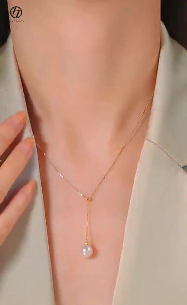 Japanese Akoya Pearl pendant necklace 18k yellow/white/rose gold Vermeil 7-10mm Bridal June Birthstone