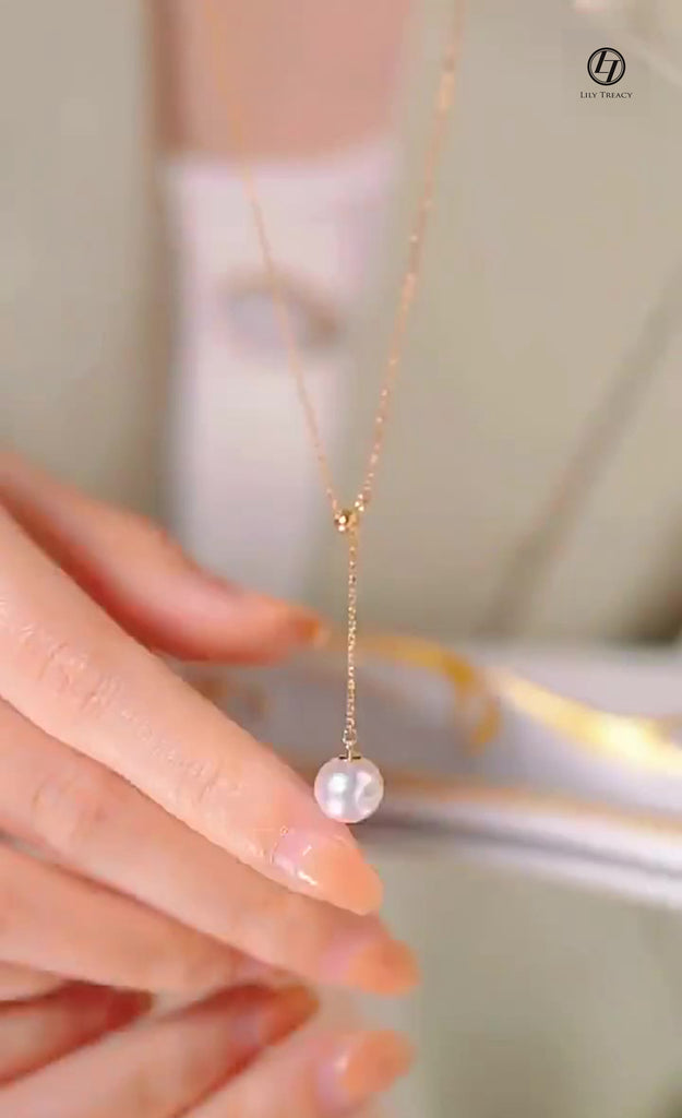 Japanese Akoya Pearl pendant necklace 18k yellow/white/rose gold Vermeil 7-10mm Bridal June Birthstone