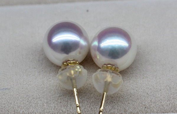 Lily Treacy 8-8.5 mm White Japan Akoya Saltwater Pearl 18K Solid Gold Stud Earrings