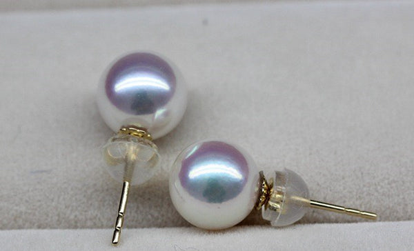 Lily Treacy 8-8.5 mm White Japan Akoya Saltwater Pearl 18K Solid Gold Stud Earrings