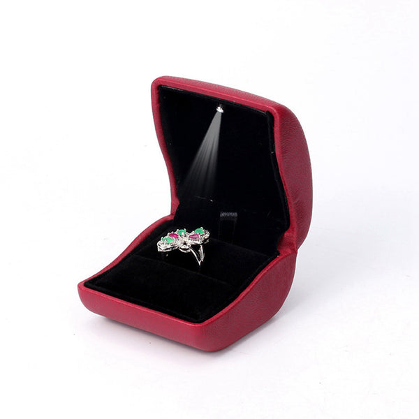 Ring Box case with LED lighted PU Leather Red Proposal Engagement Wedding Gift by Lily Treacy