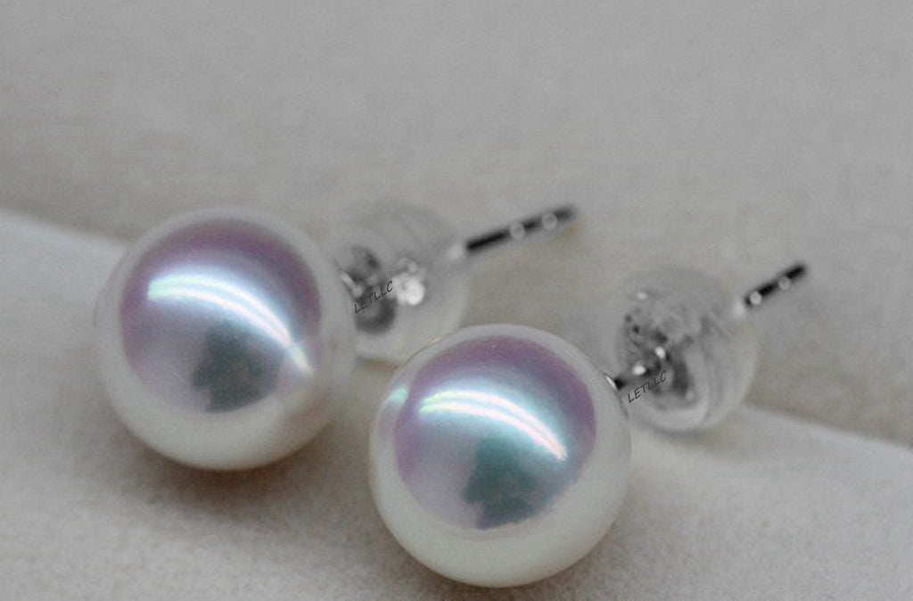 Lily Treacy 8-8.5 mm White Japan Akoya Saltwater Pearl 18K Solid Gold Stud Earrings