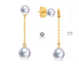Japanese Akoya Pearl 14K & 18K Solid Gold stud dangle Earrings Pendant set Bridal June birthstone by Lily Treacy