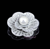 Pearl Brooch Pin with Russian CZ flower White or black for Bridal Wedding Gift