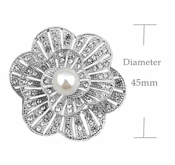Pearl Brooch Pin with Russian CZ flower White or black for Bridal Wedding Gift