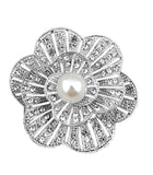 Pearl Brooch Pin with Russian CZ flower White or black for Bridal Wedding Gift