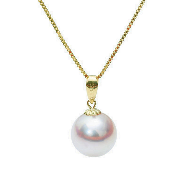 Japanese Akoya Pearl Pendant necklace white 18K Solid Yellow Gold clasp 7-10mm Bridal June Birthstone