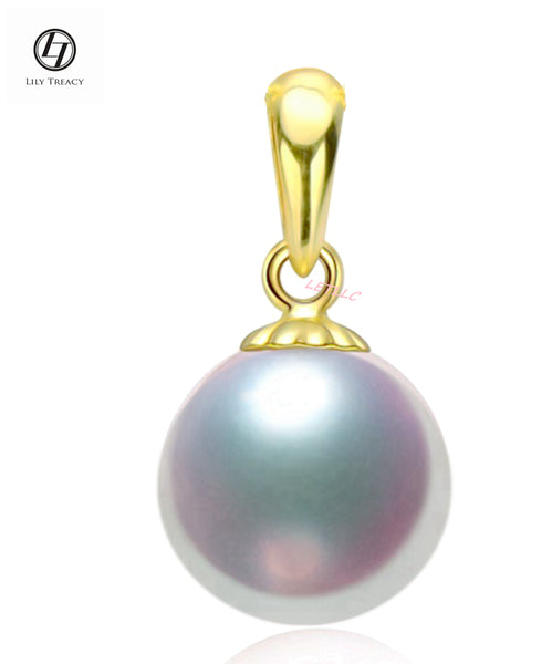 Japanese Akoya Pearl Pendant necklace white 18K Solid Yellow Gold clasp 7-10mm Bridal June Birthstone