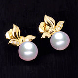 LILY TREACY 7.5-8mm Japanese Akoya pearl ear studs earrings IN GOLD AND DIAMOND Janet EARRINGS