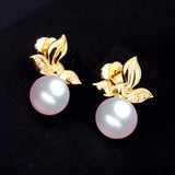 LILY TREACY 7.5-8mm Japanese Akoya pearl ear studs earrings IN GOLD AND DIAMOND Janet EARRINGS