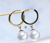 Japanese Akoya Pearl hoop white Earrings drop dangle 18K Solid Gold bridal 7.5-8;8-8.5; 8.5-9; 9-9.5; 9.5-10mm