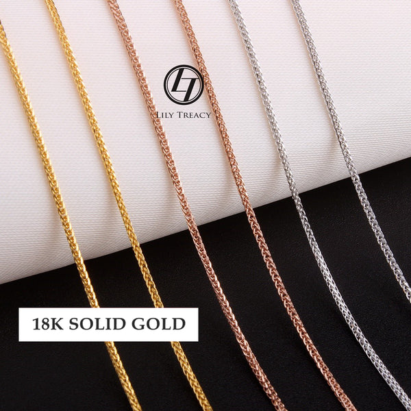 18K Solid White Gold THICK Diamond-cut Square Spiga Wheat Chain 18" AU750 Women Man