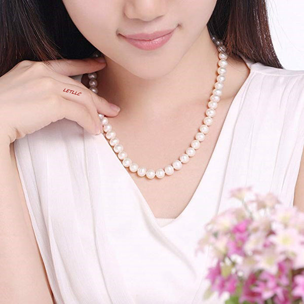8.5-9.5mm White Freshwater Pearl Strand Necklace 18" Magnetic clasp wedding bridal