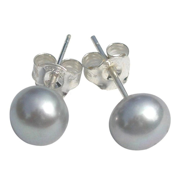 Lily Treacy 8-9mm Silver Gray Freshwater Pearl Stud Earring Sterling Silver Back