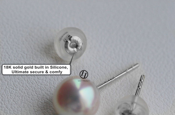 Japanese Akoya Saltwater Pearl 18K Solid yellow, white or rose gold Stud Earrings 8.5-9mm; 9-9.5mm or 9.5-10mm Bridal June birthstone by Lily Treacy