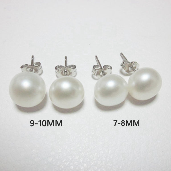 7-8mm White Freshwater Pearl Stud Earrings 925 Sterling Silver post & back bridal Gift