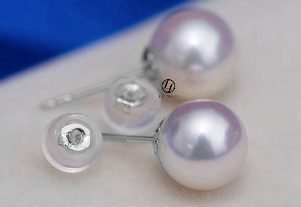 Japanese Akoya Saltwater Pearl 18K Solid yellow, white or rose gold Stud Earrings 8.5-9mm; 9-9.5mm or 9.5-10mm Bridal June birthstone by Lily Treacy