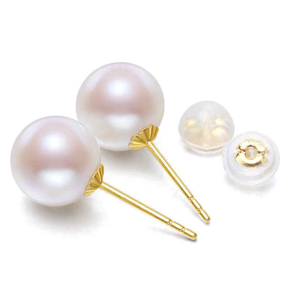 8-9mm Freshwater Pearl earrings 18K Solid Gold Stud Earrings White