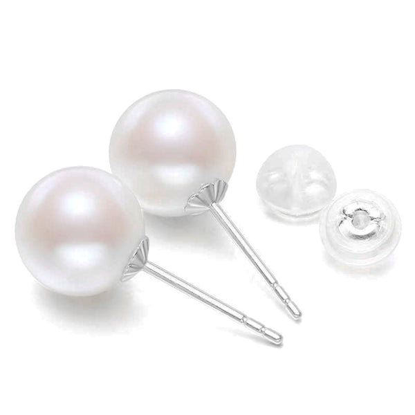 8-9mm Freshwater Pearl earrings 18K Solid Gold Stud Earrings White