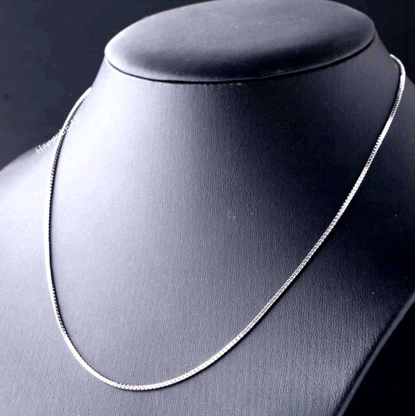18K Solid Yellow White Gold  Box Chain Necklace 16" 17" 18" AU750 Men Women