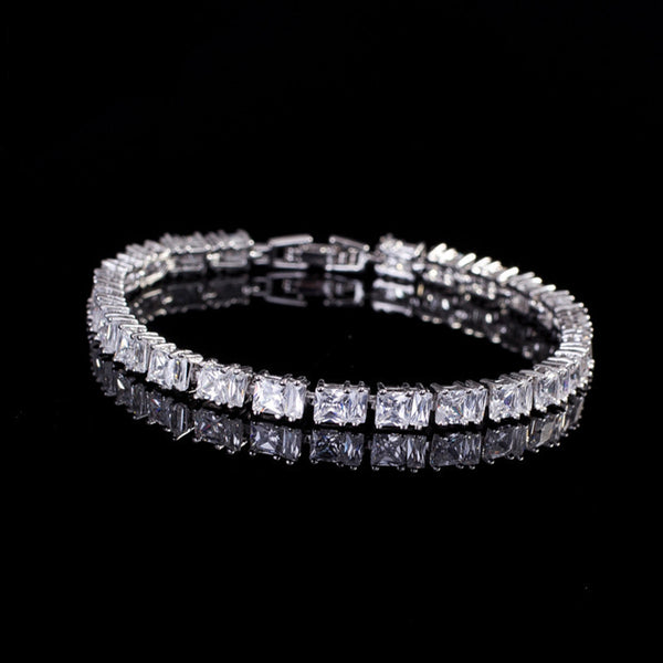 Tennis Bracelet CZ Princess Cut White Yellow 7"-8" w/ extra link extension bridal