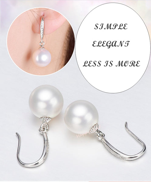 8-9mm Freshwater pearl drop dangle hoop Earrings Sterling Silver CZ bridal white by Lily Treacy