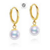 Japanese Akoya Pearl hoop white Earrings drop dangle 18K Solid Gold bridal 7.5-8;8-8.5; 8.5-9; 9-9.5; 9.5-10mm
