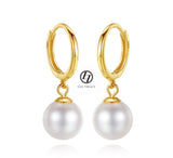 Japanese Akoya Pearl hoop white Earrings drop dangle 18K Solid Gold bridal 7.5-8;8-8.5; 8.5-9; 9-9.5; 9.5-10mm
