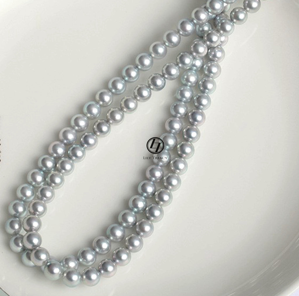 Japanese Akoya Pearl Necklace strand Silver Matama 14K solid gold bridal wedding 18