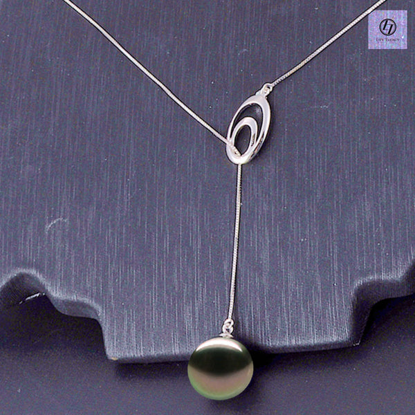 Tahitian Black Pearl 11-12mm 18K White Gold Adjustable Pendant Necklace Up to 20" by Lily Treacy