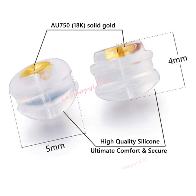 18K Solid Gold Earring Backs Silicone Padded Safety Grip Earring Backings Secure Pierced Earring Backs for Earrings