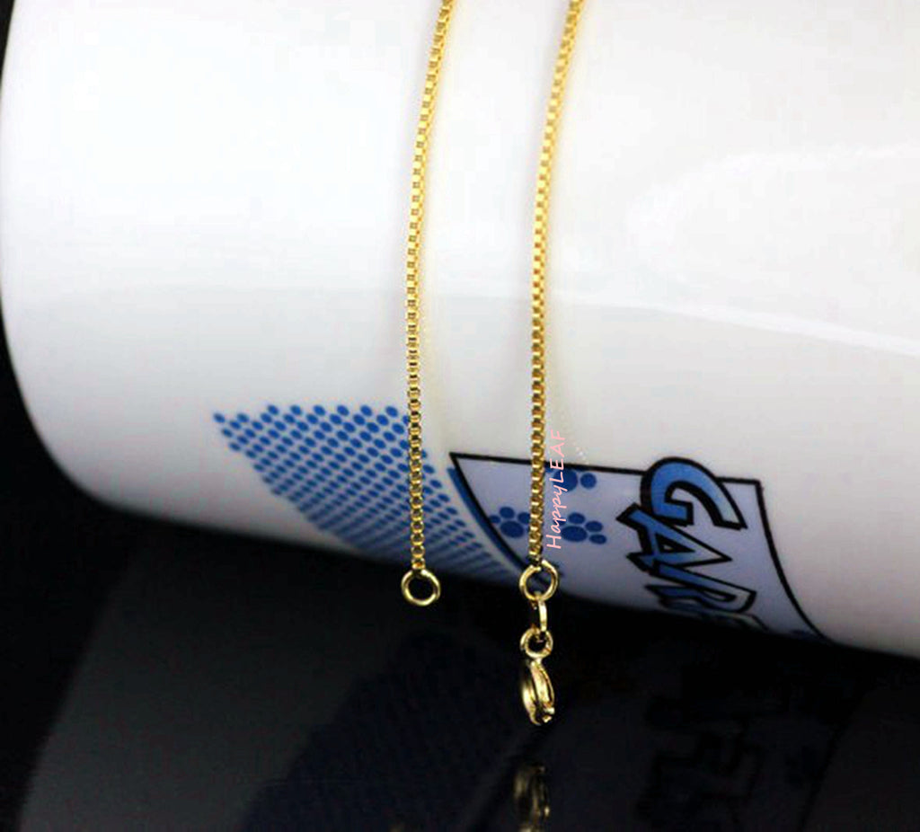18K Solid Yellow White Gold Box Chain Necklace 16