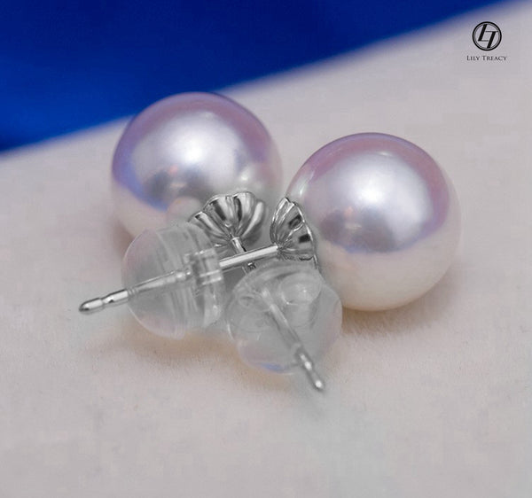 Japanese Akoya Saltwater Pearl 18K Solid yellow, white or rose gold Stud Earrings 8.5-9mm; 9-9.5mm or 9.5-10mm Bridal June birthstone by Lily Treacy