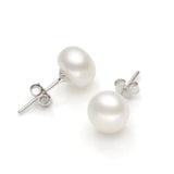 7-8mm White Freshwater Pearl Stud Earrings 925 Sterling Silver post & back bridal Gift