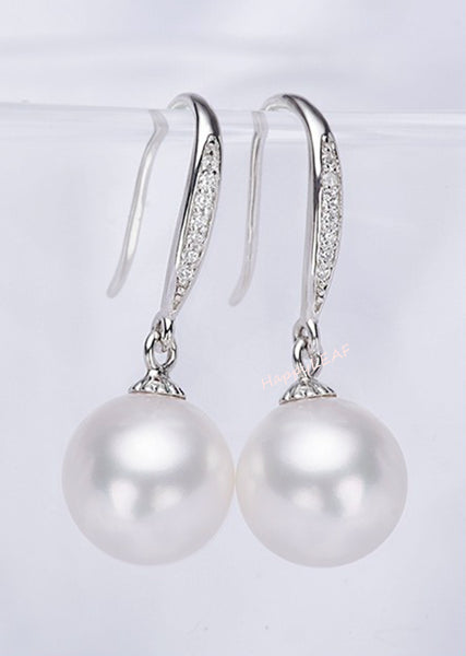 8-9mm Freshwater pearl drop dangle hoop Earrings Sterling Silver CZ bridal white by Lily Treacy