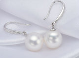 8-9mm Freshwater pearl drop dangle hoop Earrings Sterling Silver CZ bridal white by Lily Treacy