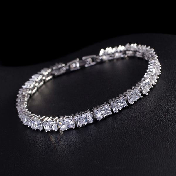 Tennis Bracelet CZ Princess Cut White Yellow 7"-8" w/ extra link extension bridal