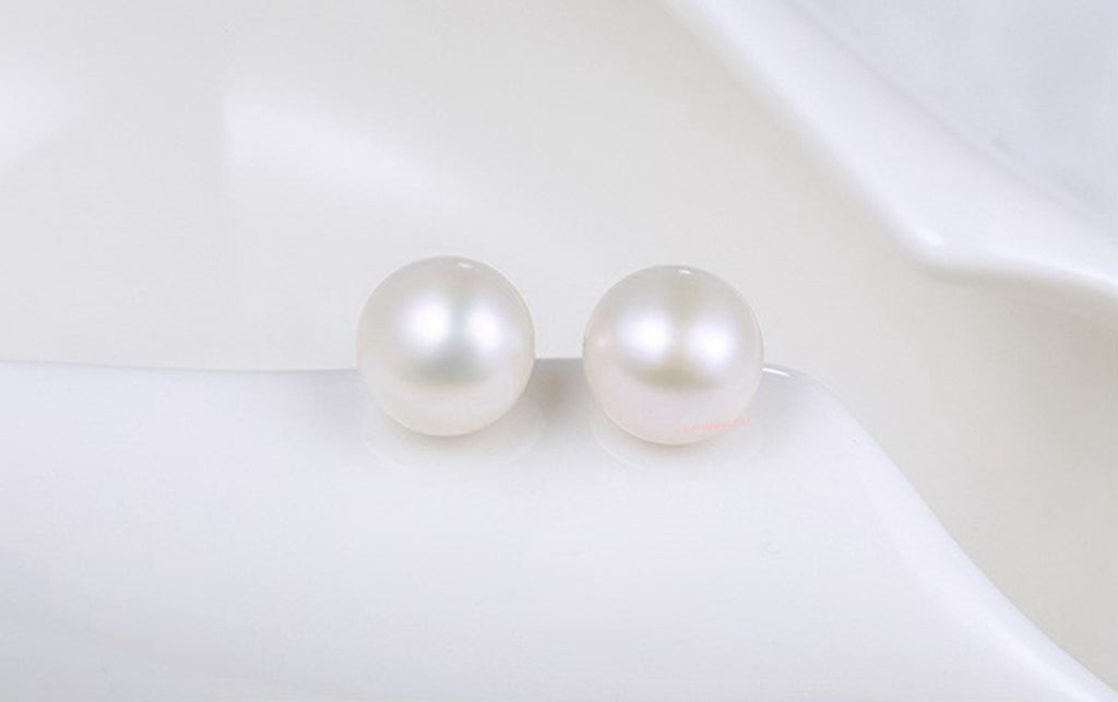 7-8mm White Freshwater Pearl Stud Earrings 925 Sterling Silver post & back bridal Gift