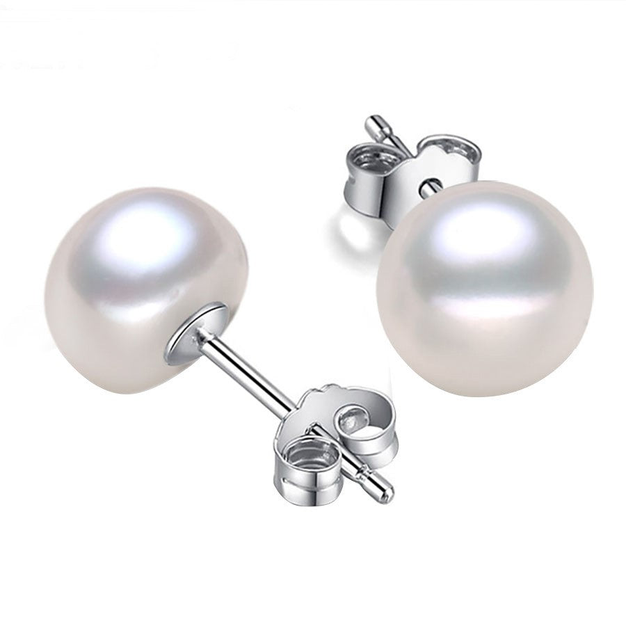 9-10mm white Freshwater Pearl Stud Earrings solid Sterling Silver back bridal June Birthstone