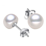 9-10mm white Freshwater Pearl Stud Earrings solid Sterling Silver back bridal June Birthstone