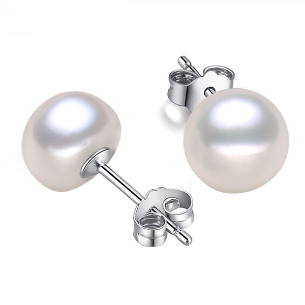 9-10mm white Freshwater Pearl Stud Earrings solid Sterling Silver back bridal June Birthstone
