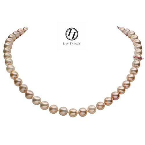 9-10mm Freshwater Pearl Necklace Strand Metallic Rose Pink 18" wedding bridal bridesmaid gift