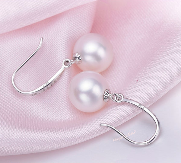 8-9mm Freshwater pearl drop dangle hoop Earrings Sterling Silver CZ bridal white by Lily Treacy