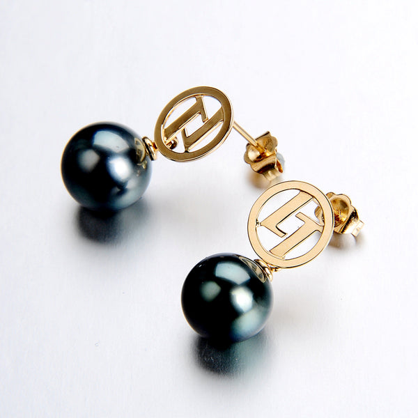 Lily Treacy Signature 10-11mm Tahitian Pearl Dangle Drop Earrings 14K solid White yellow Gold