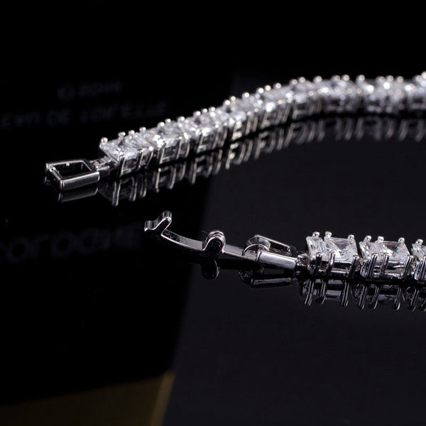 Tennis Bracelet CZ Princess Cut White Yellow 7"-8" w/ extra link extension bridal