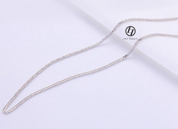 18K Solid Yellow White Gold Diamond-cut Square Spiga Wheat Chain 18" AU750 Women Man