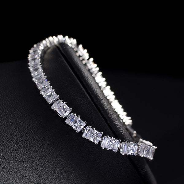 Tennis Bracelet CZ Princess Cut White Yellow 7"-8" w/ extra link extension bridal
