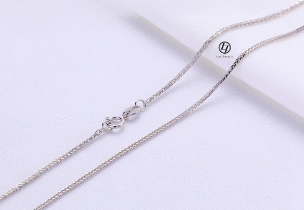 18K Solid White Gold THICK Diamond-cut Square Spiga Wheat Chain 18" AU750 Women Man